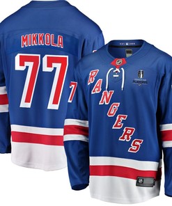 Niko Mikkola 77 New York Rangers Stanley Cup 2023 Playoffs Patch Home Breakaway Men Jersey - Blue