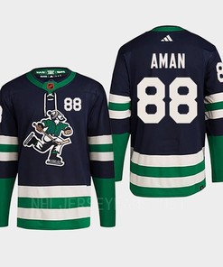 Nils Aman 88 Reverse Retro 2.0 2022 Vancouver Canucks Navy Jersey Primegreen