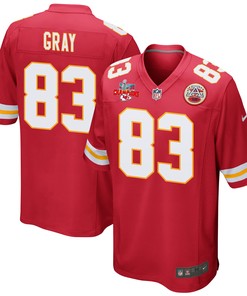 Noah Gray 83 Kansas City Chiefs Super Bowl LVII Champions 3 Stars Men Game Jersey - Red