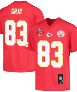 Noah Gray 83 Kansas City Chiefs Super Bowl LVII Champions 3 Stars Youth Game Jersey - Red