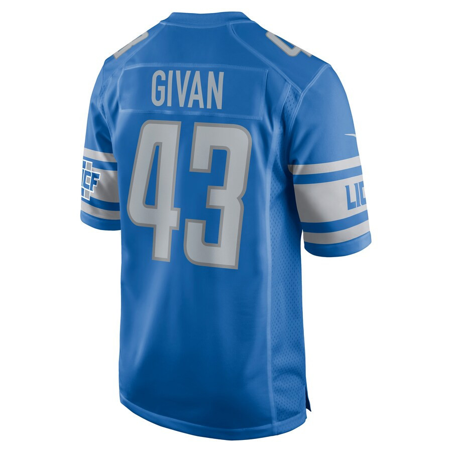 Nolan Givan 43 Detroit Lions Player Game Jersey - Blue