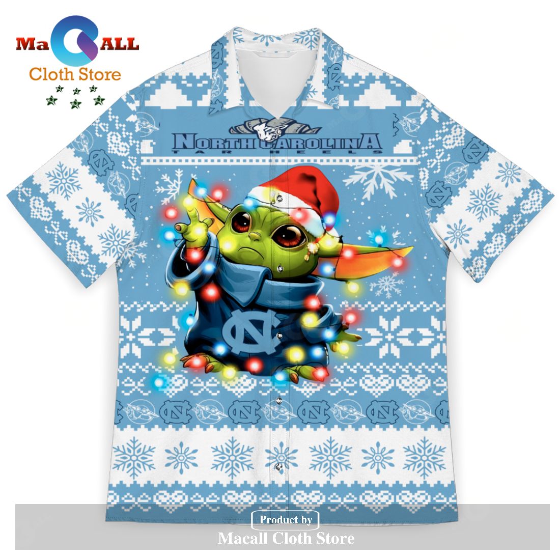 North Carolina Tar Heels Baby Yoda Star Wars Sports Football American Ugly Christmas 3D Hawaiian Shirt