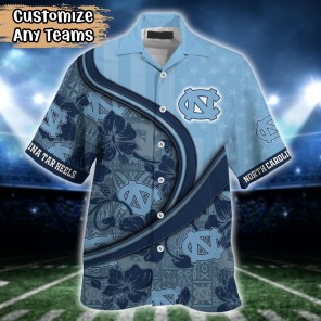 North Carolina Tar Heels NCAA US Flag Flower Hawaii Shirt For Fans