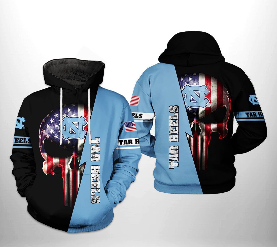 North Carolina Tar Heels NCAA US Flag Skull 3D Printed Hoodie/Zipper Hoodie
