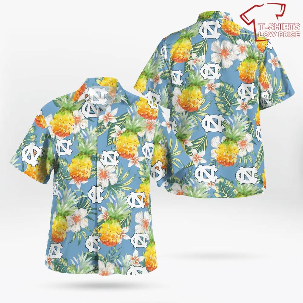 North Carolina Tar Heels Pineapple All Over Print 3D Flowery Aloha Summer Beach Hawaiian Shirt
