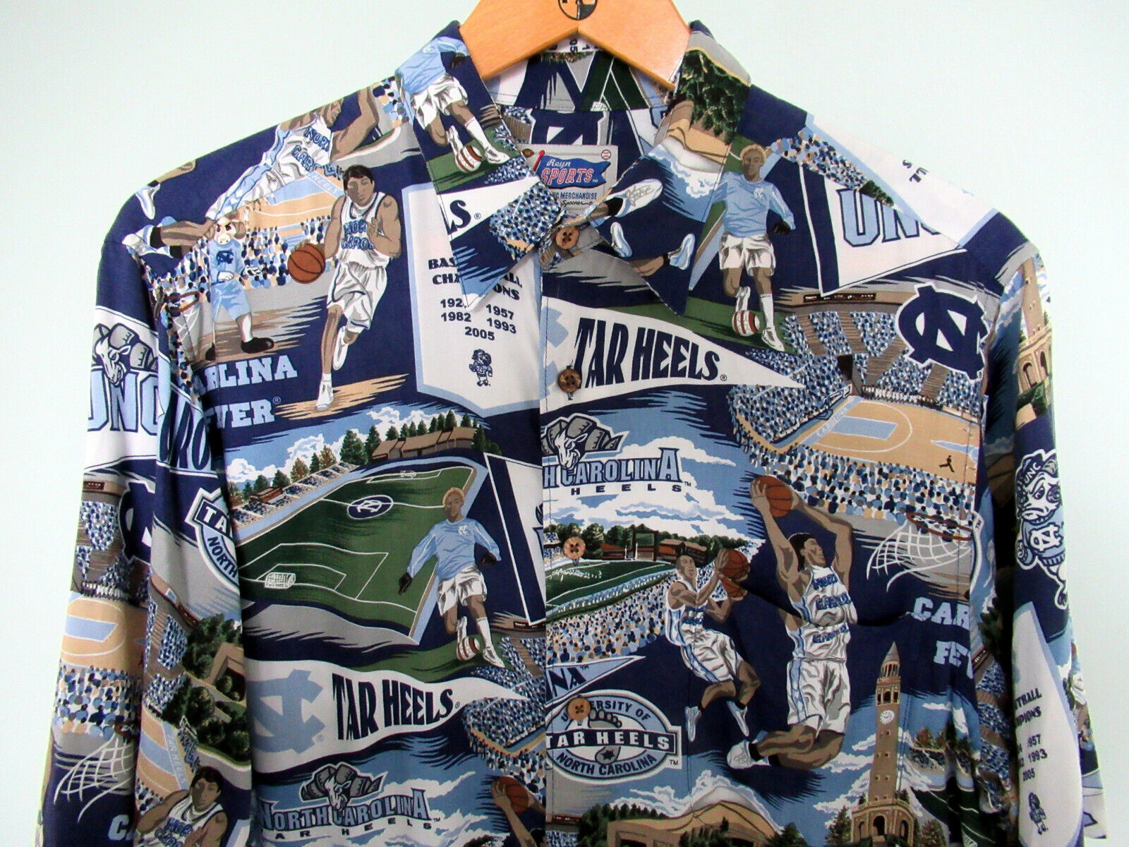 North Carolina Tar Heels Reyn Spooner Mens Large Hawaiian Rayon Shirt Vgc NCAA