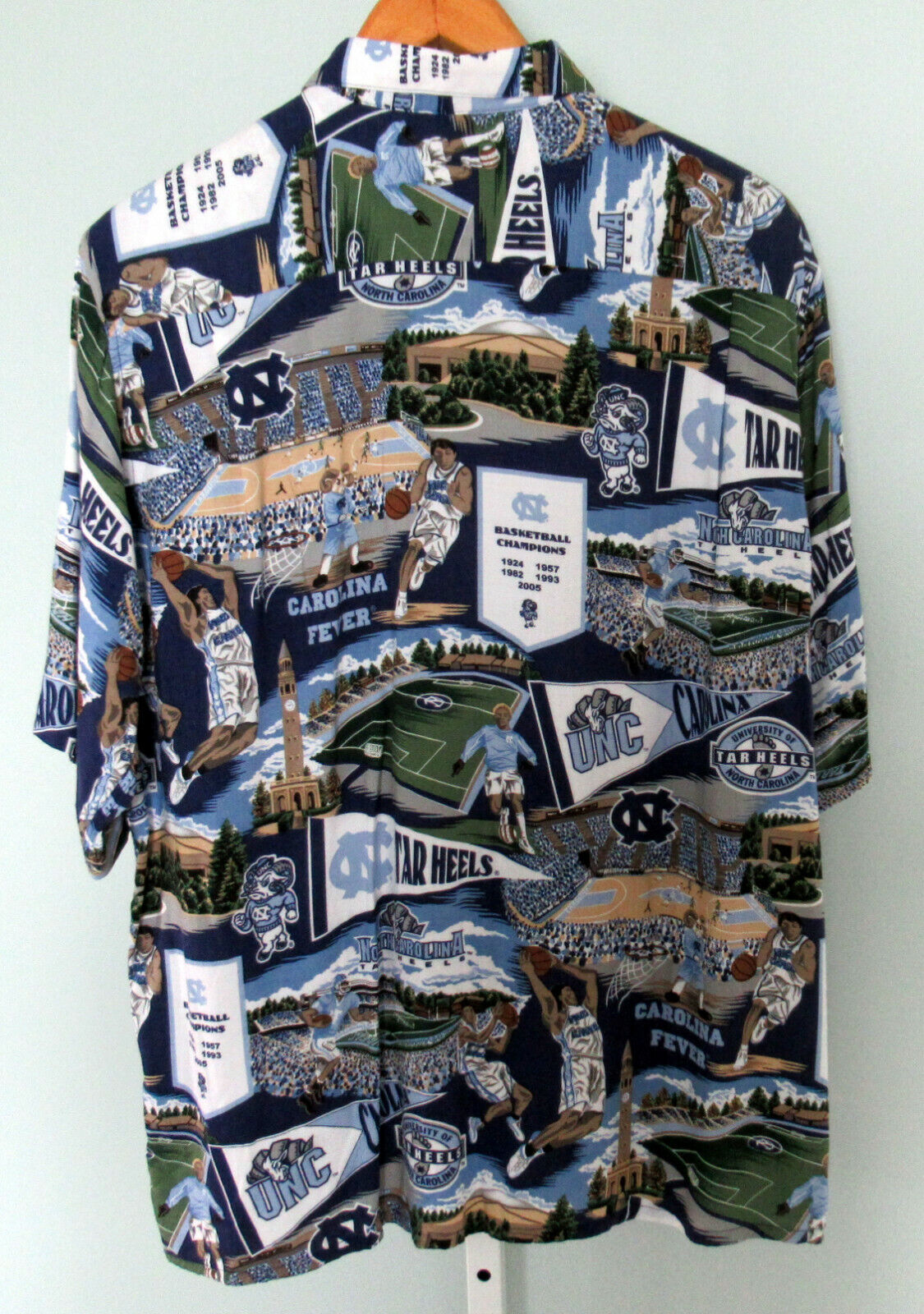 North Carolina Tar Heels Reyn Spooner Mens Large Hawaiian Rayon Shirt Vgc NCAA