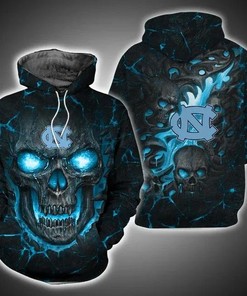 North Carolina Tar Heels Skull Fire Eyes 3D Hoodie North Carolina Tar Heels Christmas Gifts