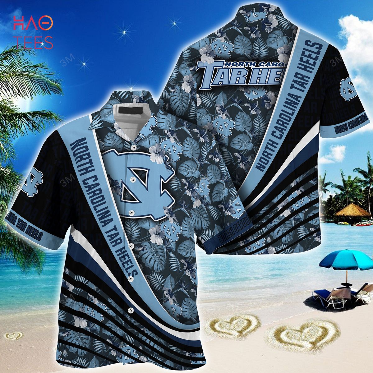 North Carolina Tar Heels Summer Hawaiian Shirt, With Tropical Flower Pattern for Fans