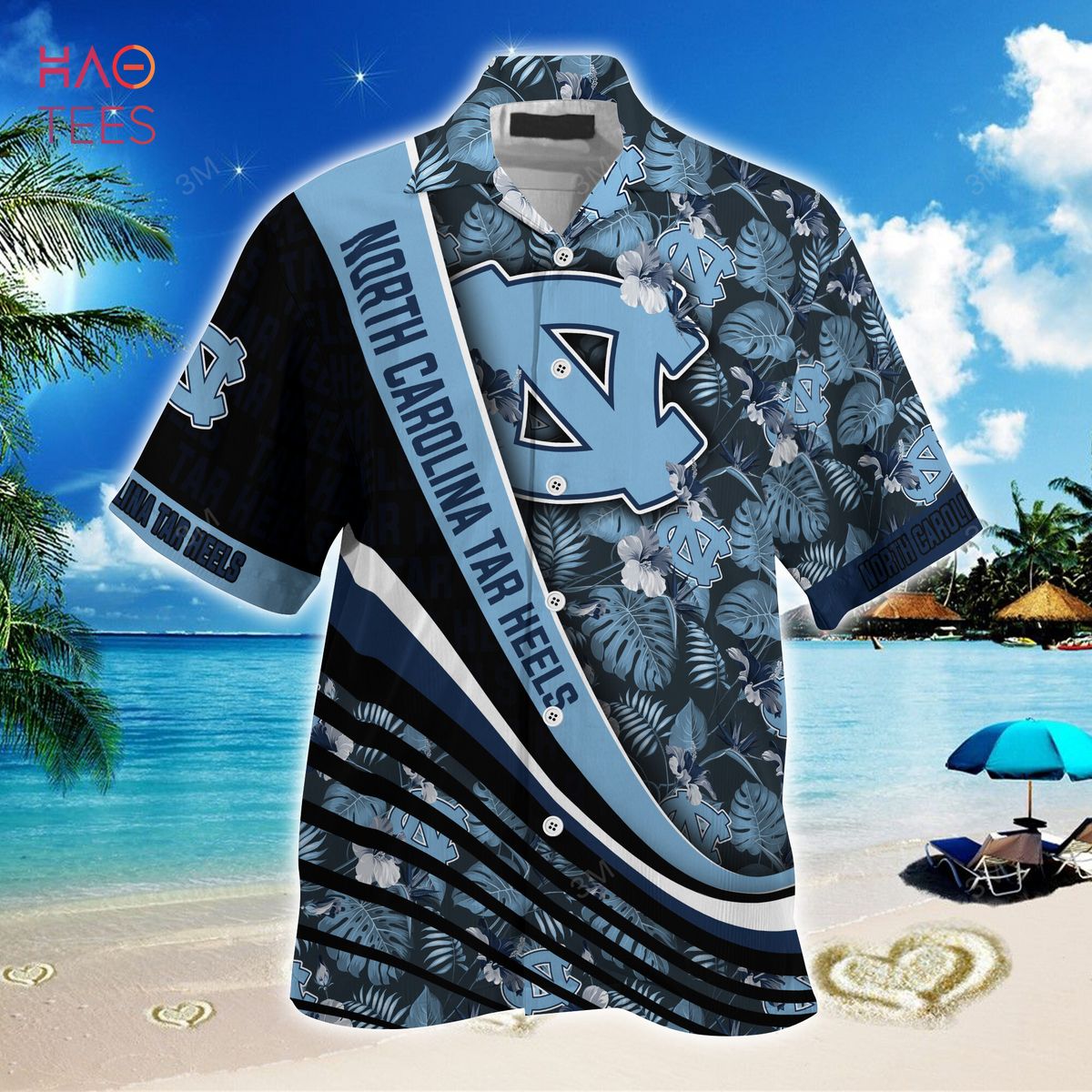 North Carolina Tar Heels Summer Hawaiian Shirt, With Tropical Flower Pattern for Fans