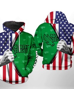 North Texas Mean Green NCAA US Flag 3D Printed Hoodie/Zipper Hoodie