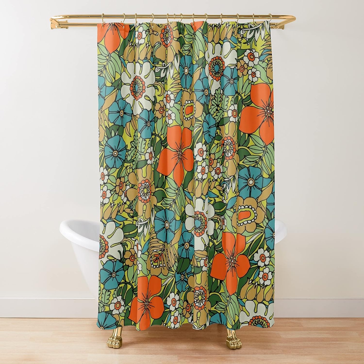 Nostalgic Geometric Pattern Plate Shower Curtain for Retro Bathroom Decor