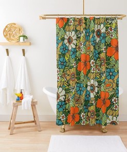 Nostalgic Geometric Pattern Plate Shower Curtain for Retro Bathroom Decor