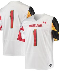 Number 1 Maryland Terrapins Under Armour Team Premier Football Jersey White Ncaa