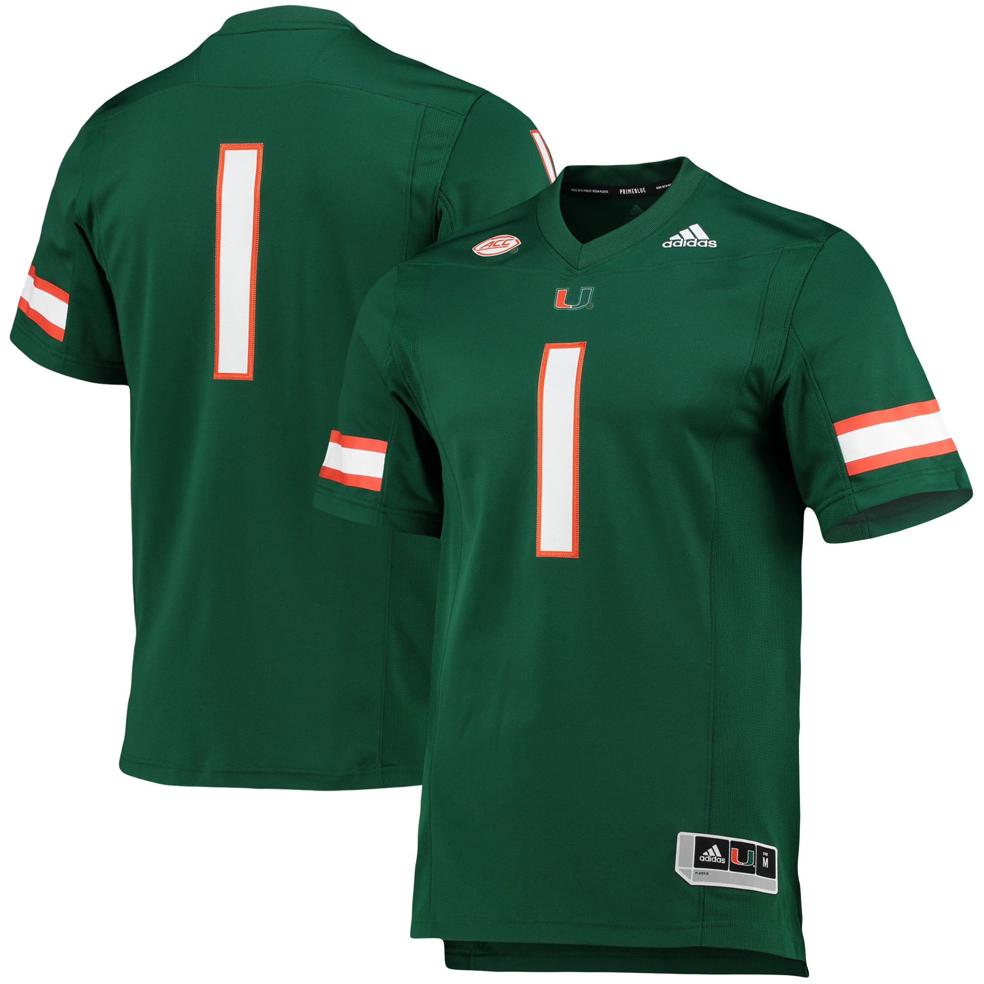 Number 1 Miami Hurricanes Adidas Team Premier Football Jersey Green Ncaa