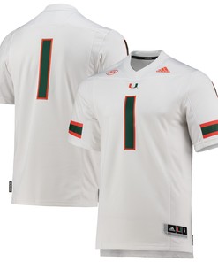 Number 1 Miami Hurricanes Adidas Team Premier Football Jersey White Ncaa