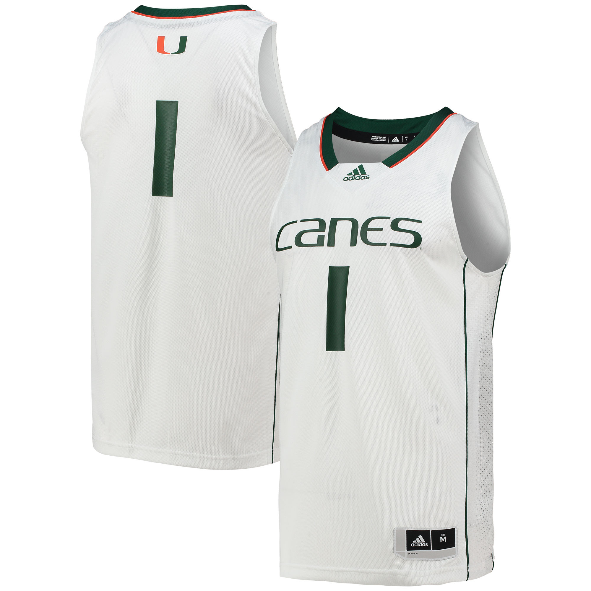 Number 1 Miami Hurricanes Adidas Team Swingman Basketball Jersey White Ncaa