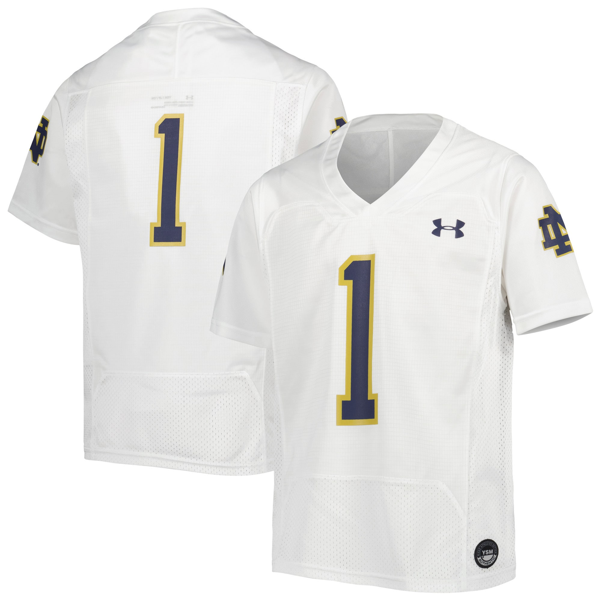 Number 1 Notre Dame Fighting Irish Under Armour Replica Football Jersey White Ncaa