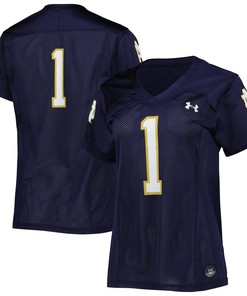 Number 1 Notre Dame Fighting Irish Under Armour Womens Replica Football Jersey Navy Ncaa