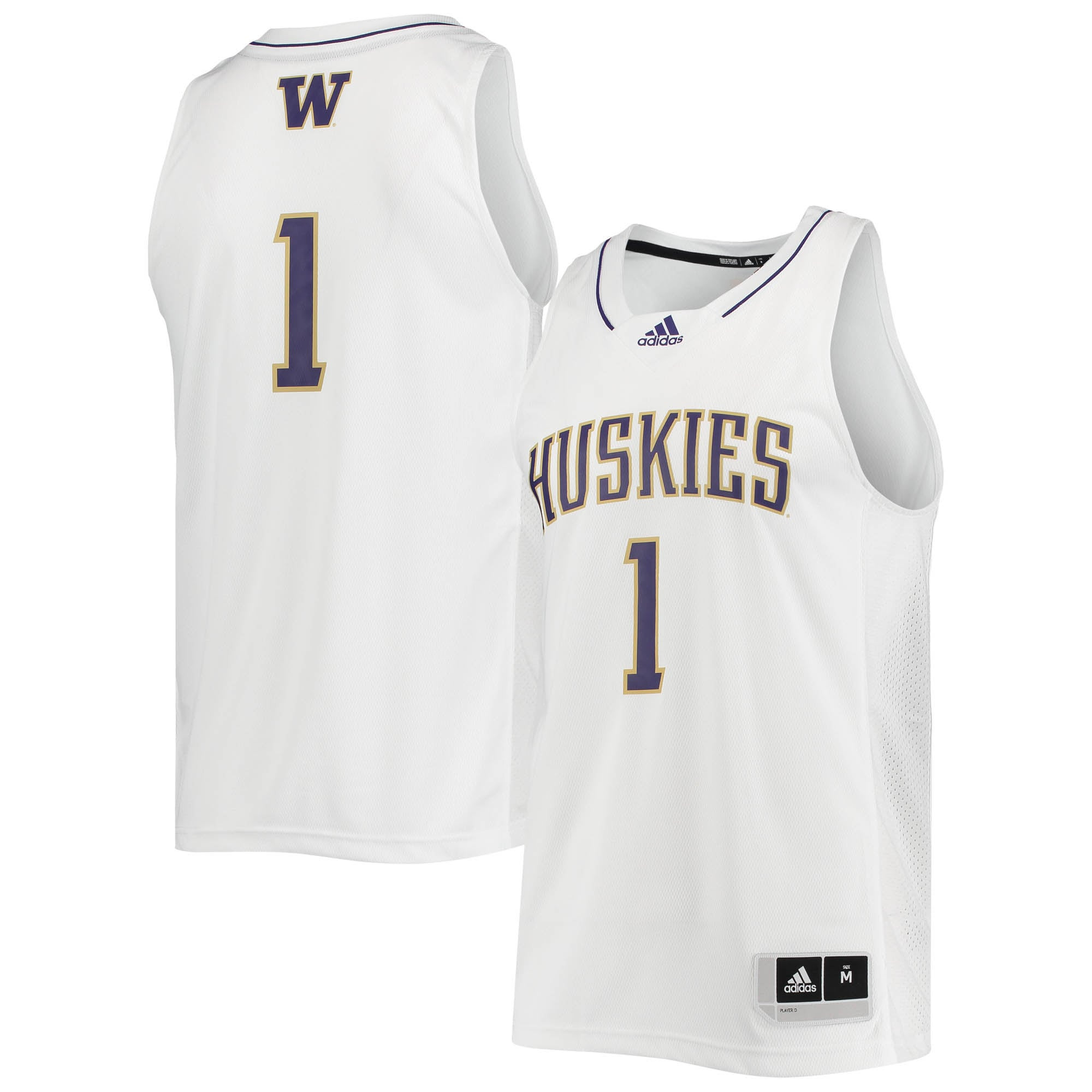 Number 1 Washington Huskies Adidas Swingman Basketball Jersey White Ncaa Amn