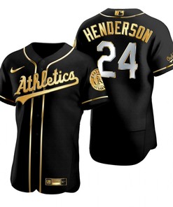 Oakland Athletics #24 Rickey Henderson Mlb Golden Brandedition Black Jersey Gift For Athletics Fans