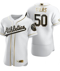 Oakland Athletics #50 Mike Fiers Mlb Golden Brandedition White Jersey Gift For Athletics Fans