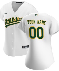Oakland Athletics Womens Home Replica Custom Jersey - White Custom Jerseys Mlb
