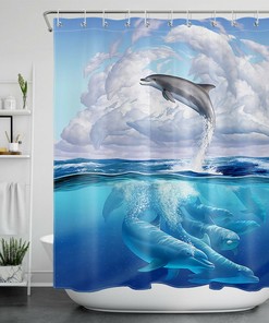 Ocean Abstract White Cloud Dolphin Shower Curtain for a Dreamy and Serene Bathroom Accessory