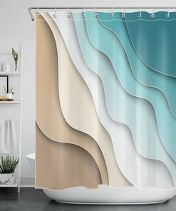 Ocean Beach Ombre Geometric Pattern Shower Curtain for Coastal Bathroom