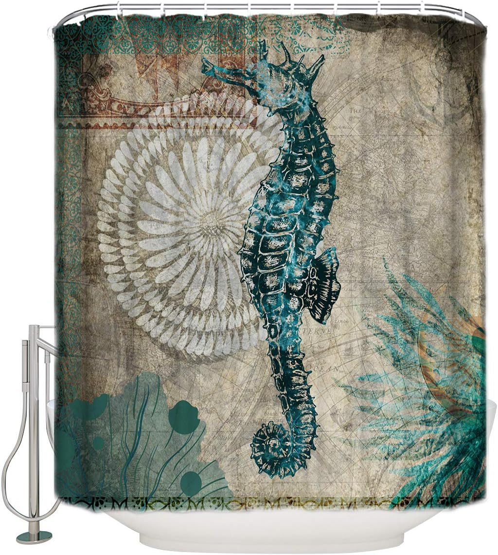 Ocean Seahorse Shower Curtain - Beachy Bathroom Decor