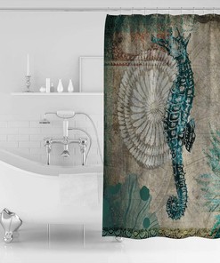 Ocean Seahorse Shower Curtain - Beachy Bathroom Decor
