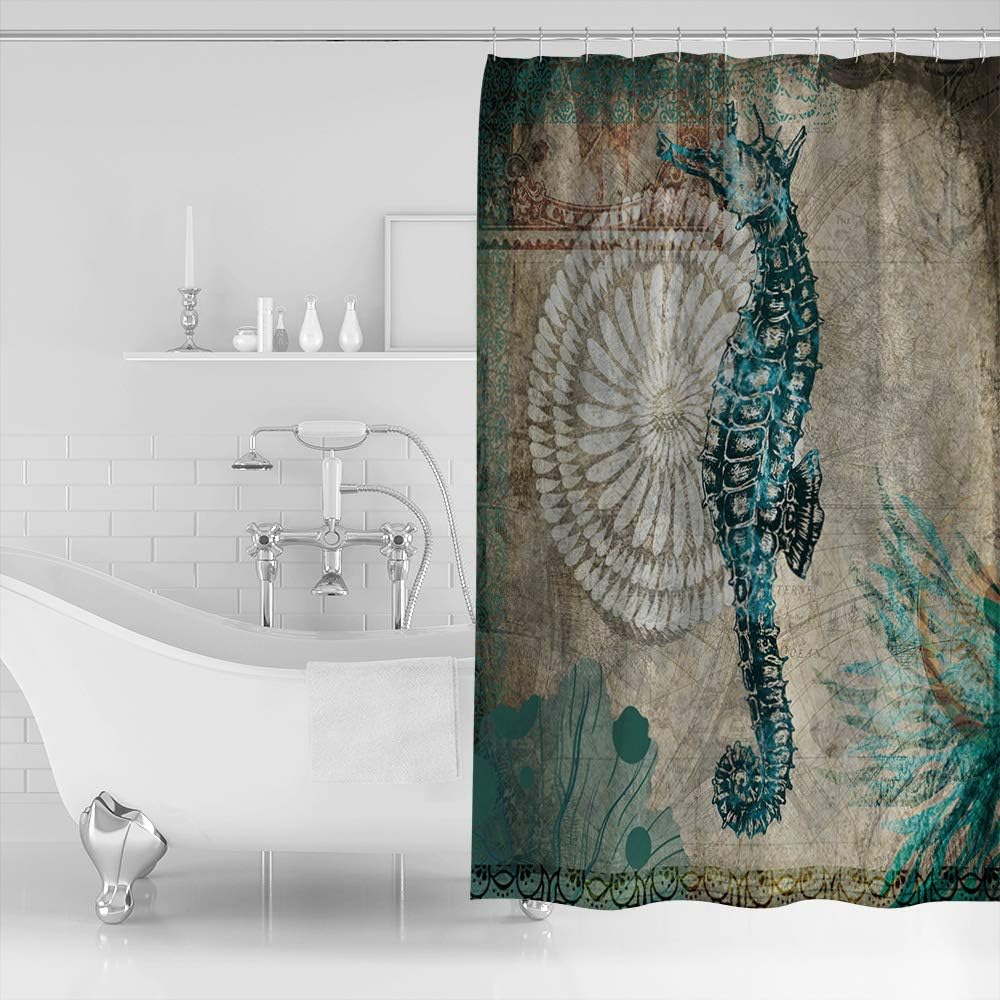 Ocean Seahorse Shower Curtain - Beachy Bathroom Decor