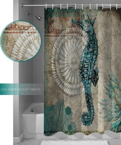 Ocean Seahorse Shower Curtain - Beachy Bathroom Decor
