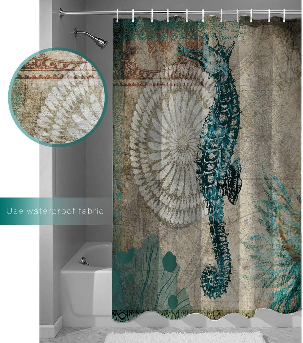 Ocean Seahorse Shower Curtain - Beachy Bathroom Decor