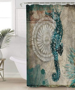 Ocean Seahorse Shower Curtain - Beachy Bathroom Decor