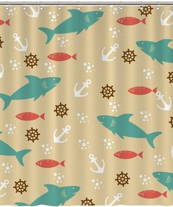 Ocean Sharks Fishes Shower Curtain featuring Anchor by ArogGeld - Perfect for Bathroom Decor
