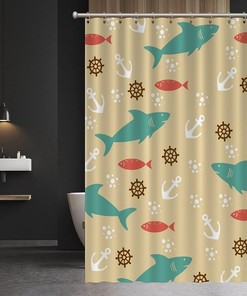 Ocean Sharks Fishes Shower Curtain featuring Anchor by ArogGeld - Perfect for Bathroom Decor