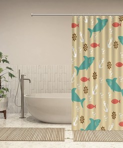 Ocean Sharks Fishes Shower Curtain featuring Anchor by ArogGeld - Perfect for Bathroom Decor