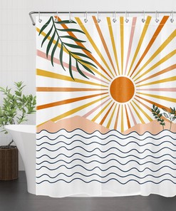 Ocean Sun Abstract Green Leaf Mid Century Shower Curtain for Elegant Bathroom Decor