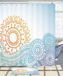 Ocean Waves Shower Curtain - Abstract Sun Design Bathroom Decor Fabric