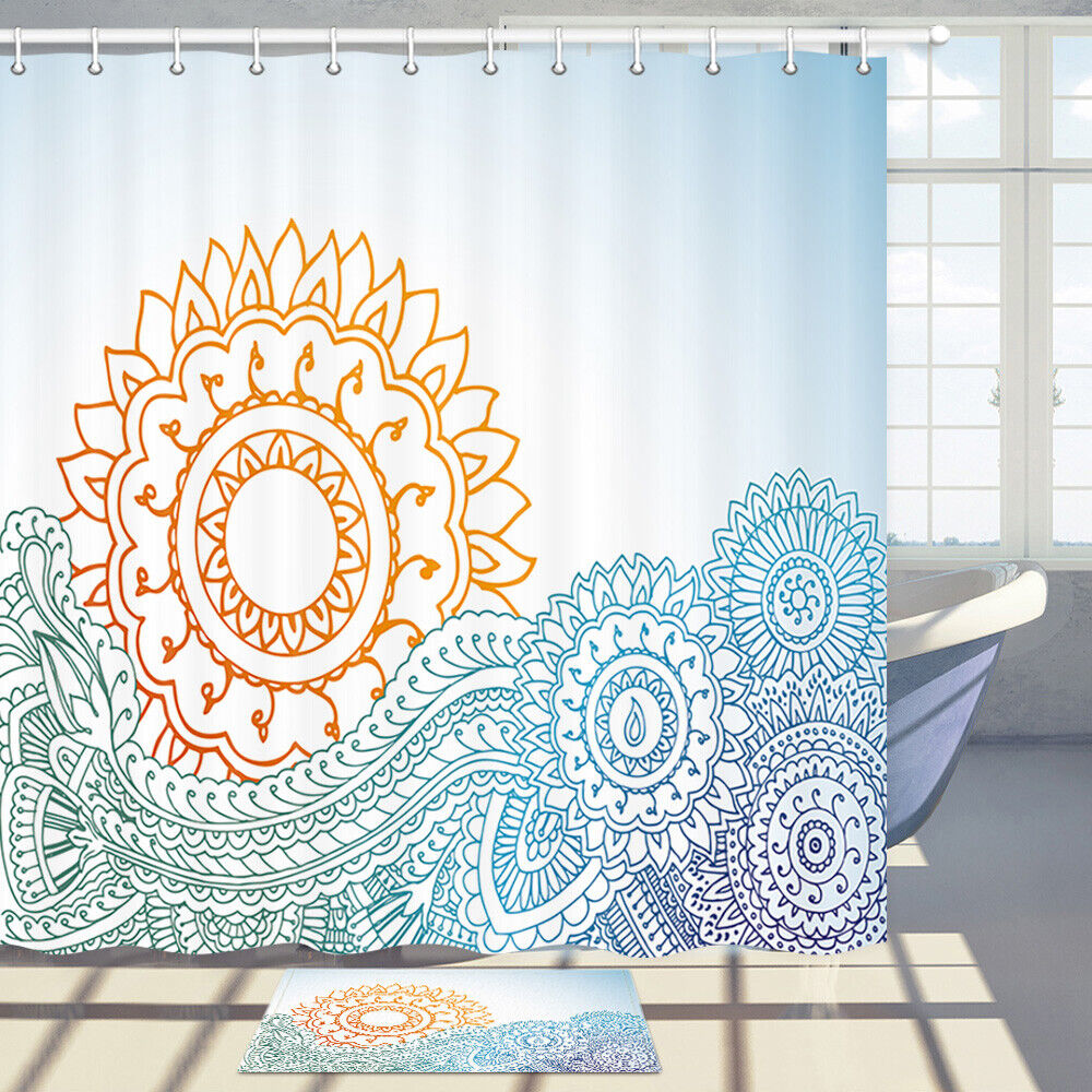Ocean Waves Shower Curtain - Abstract Sun Design Bathroom Decor Fabric