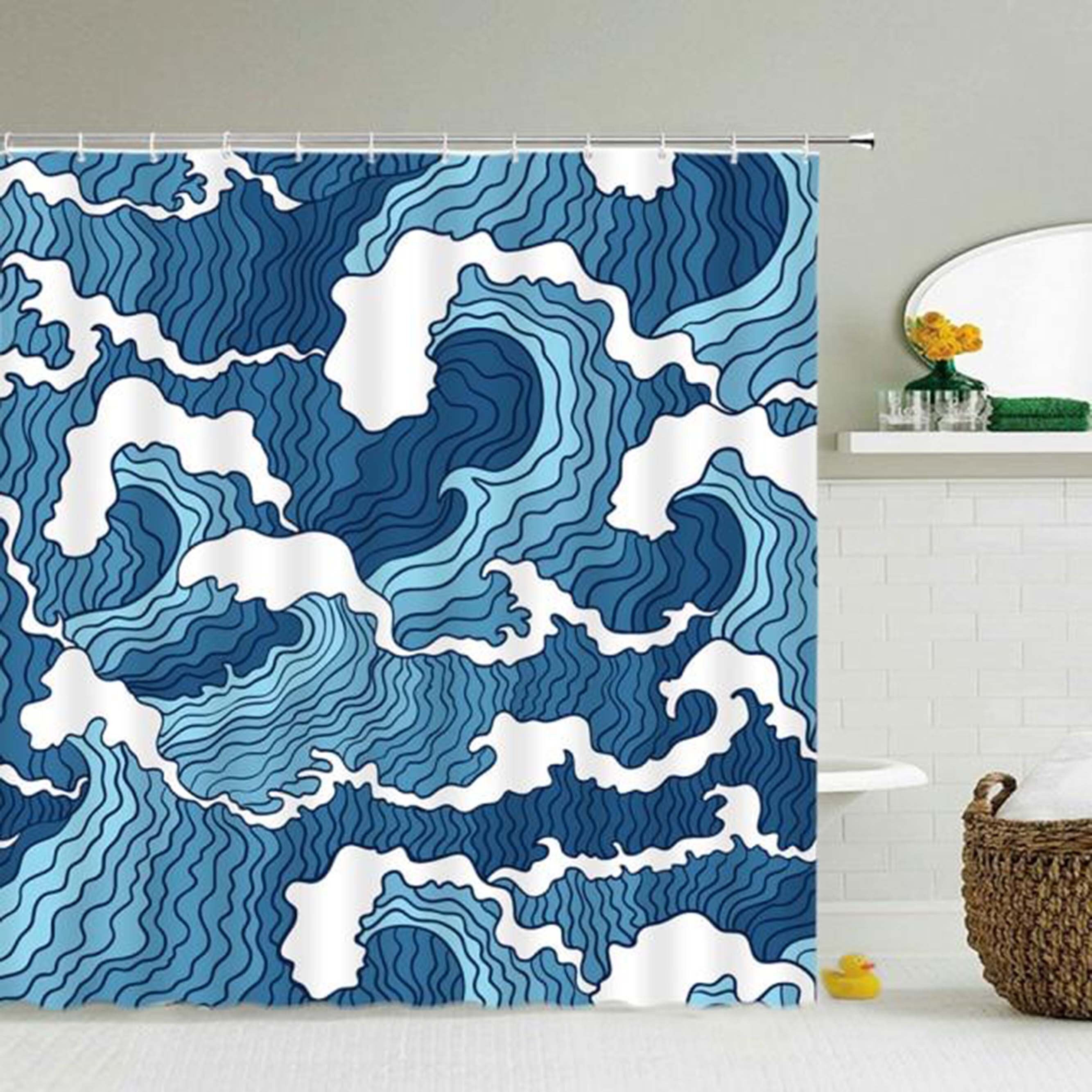 Ocean Waves Shower Curtain for Sea-Themed Bathroom Decor