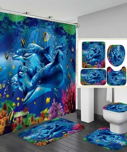 Ocean Wonders - 3D Ocean Dolphin Shower Curtain for Bathroom Decor