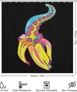Ocean-inspired Banana Octopus Fabric Shower Curtain for Bathroom Design