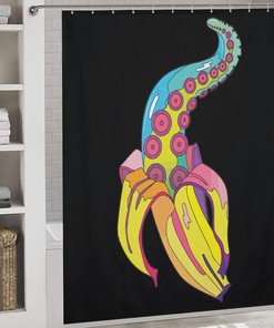 Ocean-inspired Banana Octopus Fabric Shower Curtain for Bathroom Design