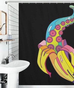 Ocean-inspired Banana Octopus Fabric Shower Curtain for Bathroom Design
