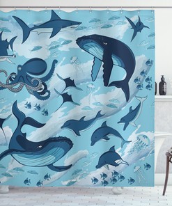 Oceanlife Dolphins Octopus Starfish Print Shower Curtain - Bathroom Decor