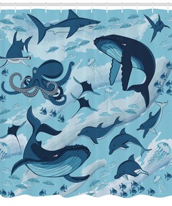 Oceanlife Dolphins Octopus Starfish Print Shower Curtain - Bathroom Decor