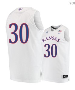 Ochai Agbaji 30 Kansas Jayhawks Basketball Youth Jersey - White