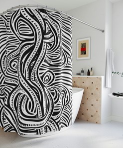 Octopus Shower Curtain - Modern AI Art Design with Black and White Print for Kids Bathroom